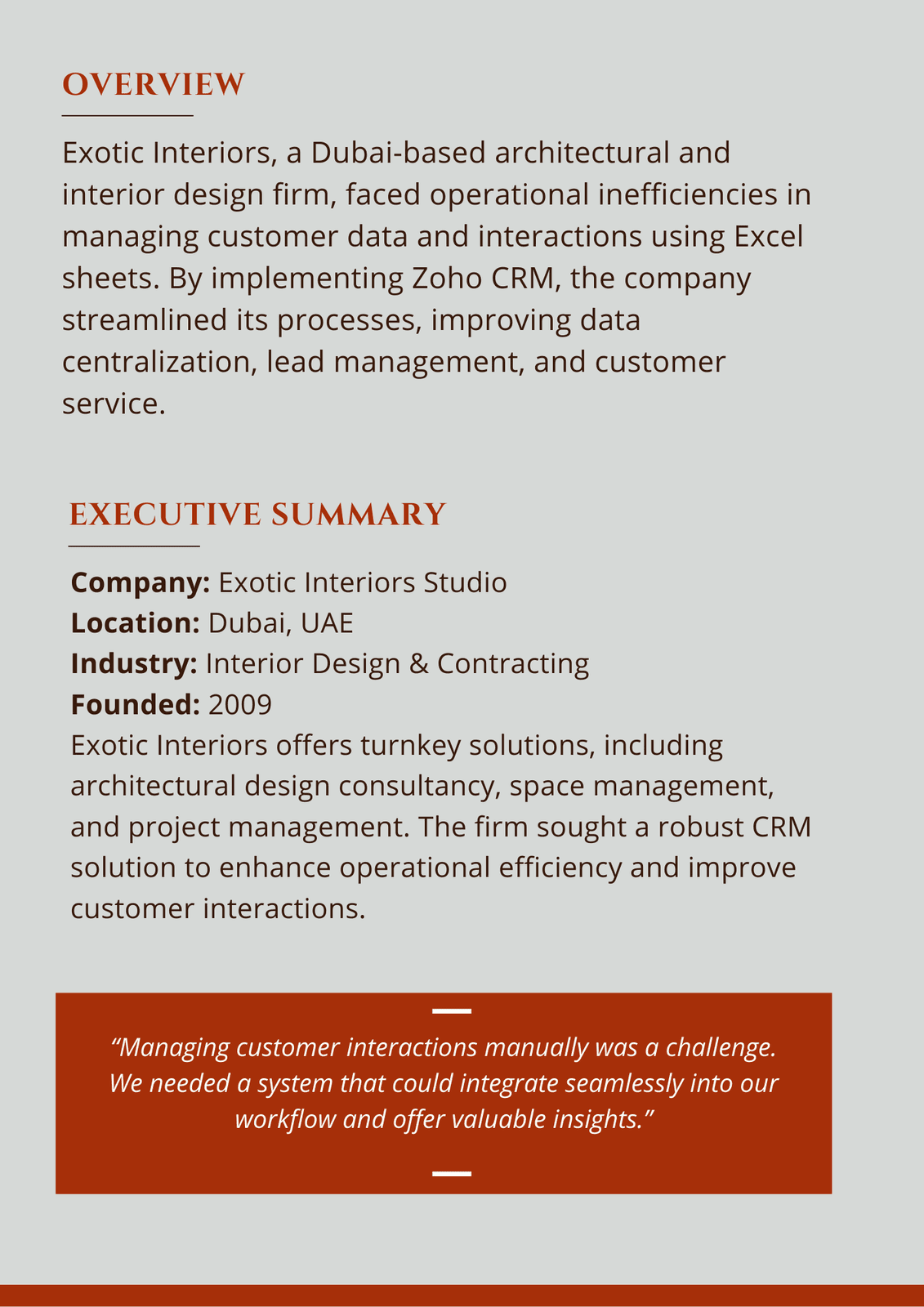Exotic Interiors Case Study